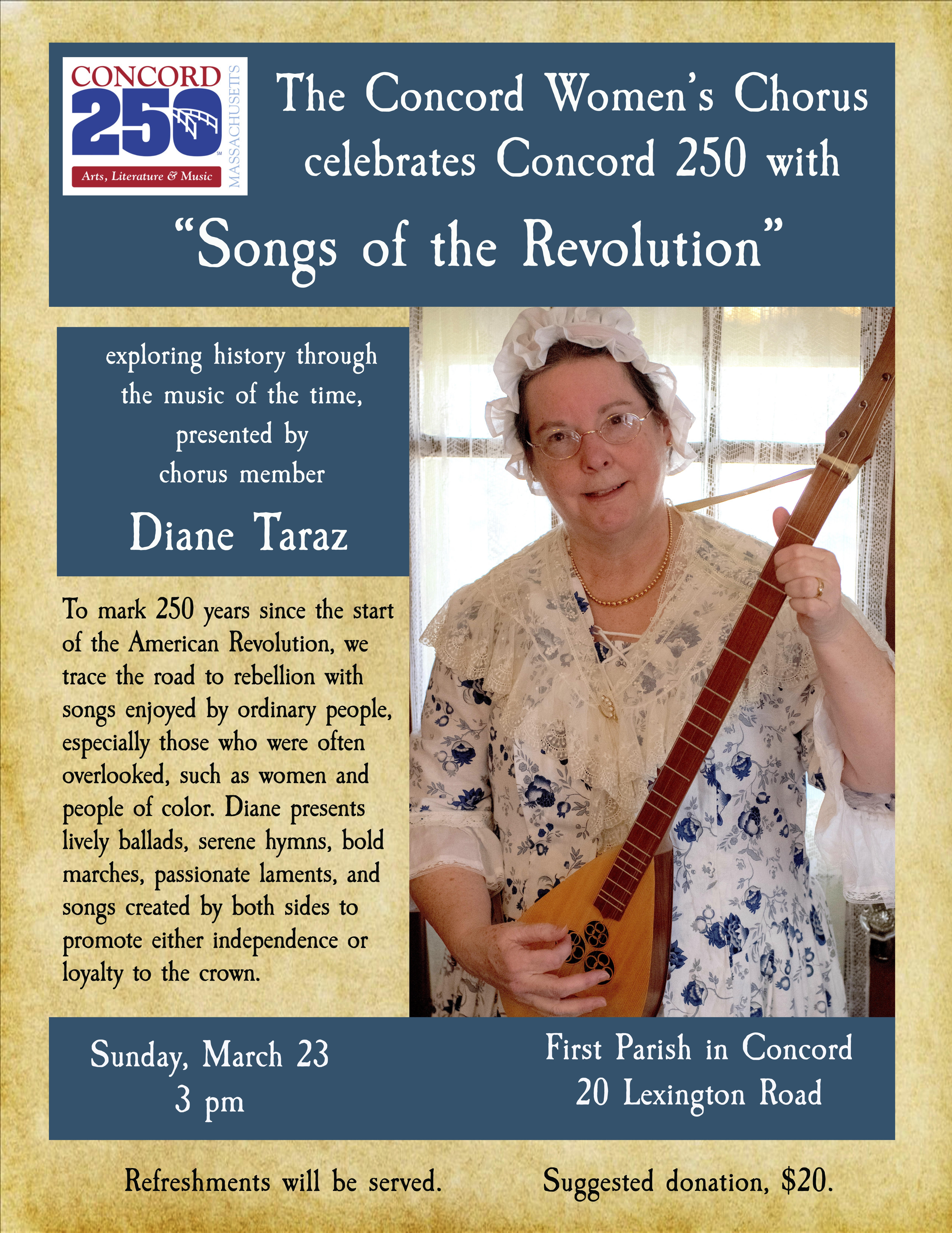 Concord Women’s Chorus Presents Diane Taraz in ‘Songs of the Revolution’